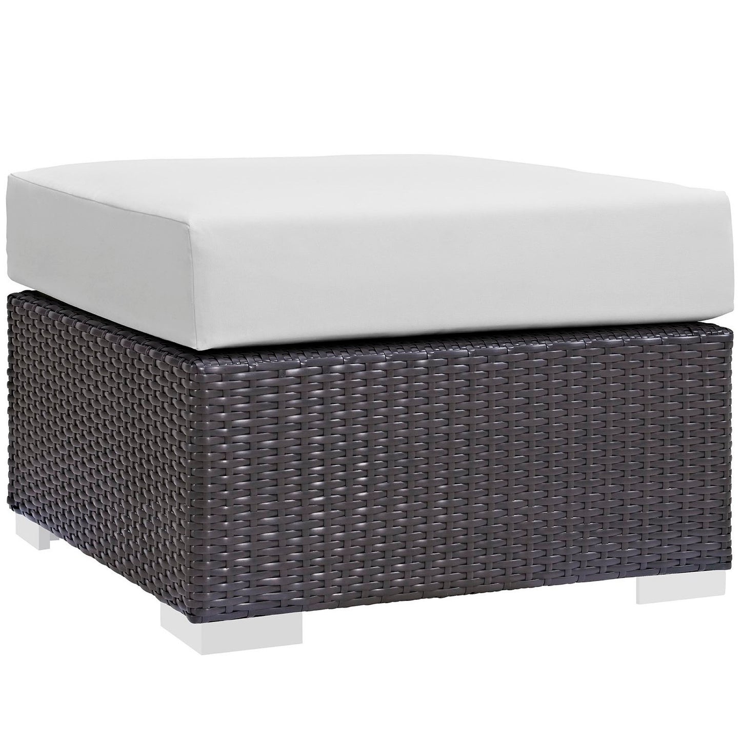 Espresso brown wicker 3-piece outdoor patio sofa set with white cushions.
