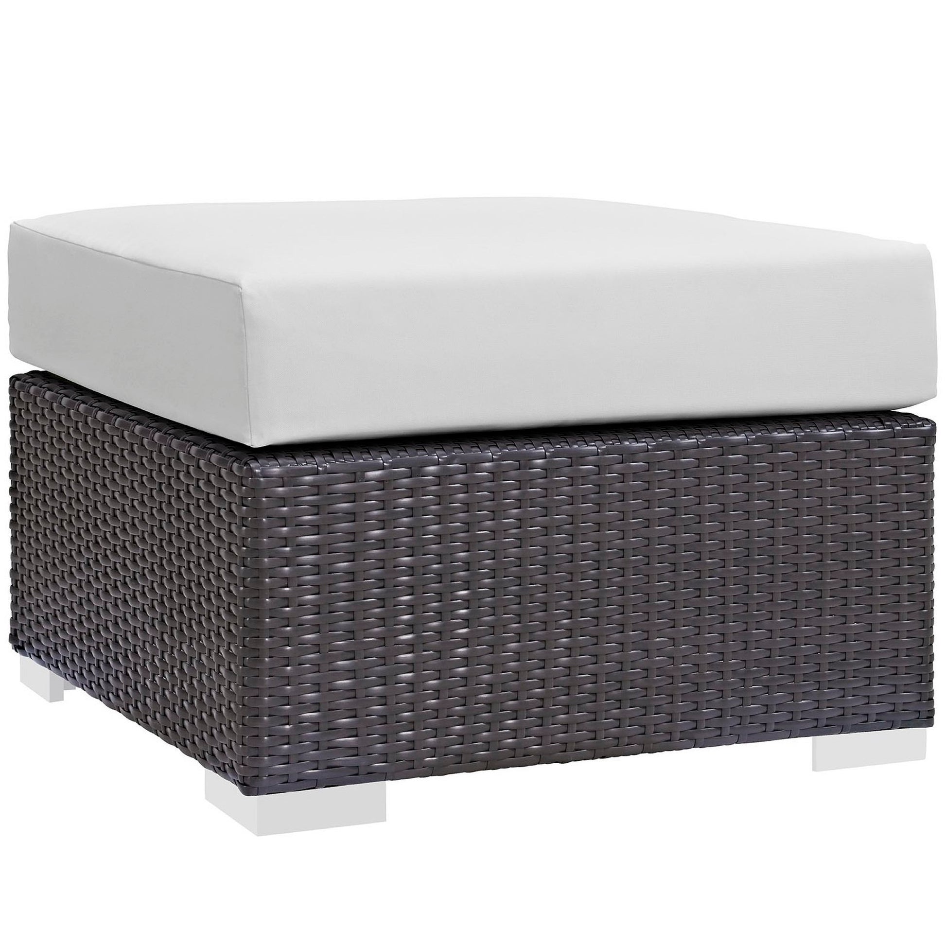 Espresso brown wicker 3-piece outdoor patio sofa set with white cushions.