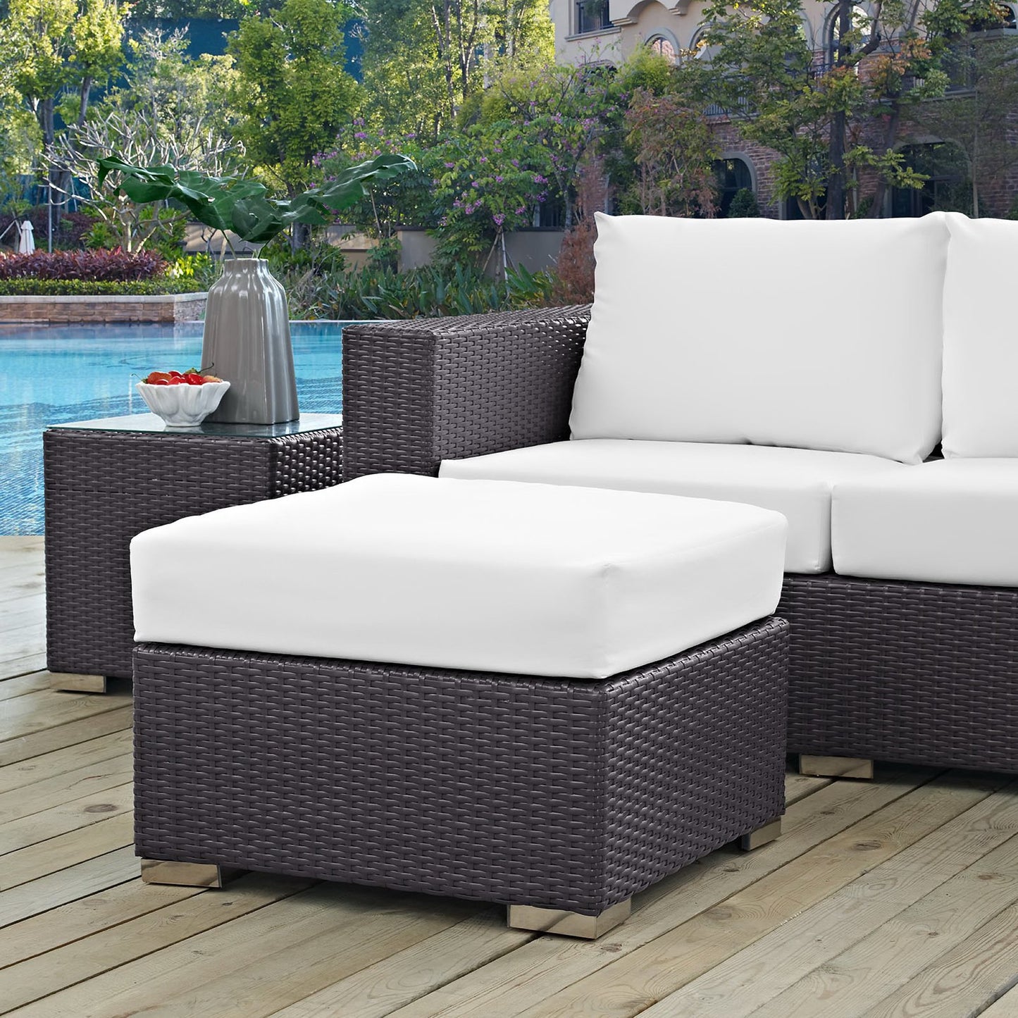 Modway - Convene Outdoor Patio Fabric Square Ottoman by Modway  Outdoor Furniture Sofa Sectionals White - EEI-1911-EXP-WHI