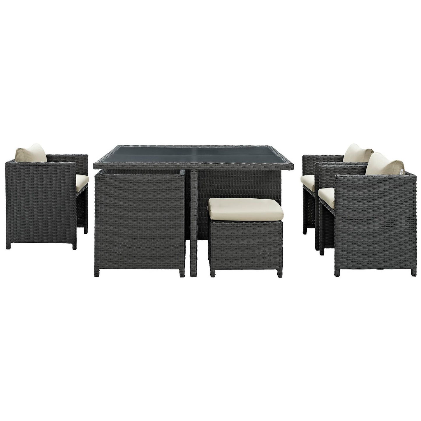 Modway Outlet Sojourn 9 Piece Outdoor Patio Sunbrella? Dining Set by Modway  Outdoor Furniture Furniture Antique Canvas Beige - EEI-1946-CHC-BEI-SET