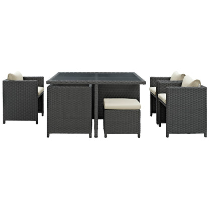 Modway Outlet Sojourn 9 Piece Outdoor Patio Sunbrella? Dining Set by Modway  Outdoor Furniture Furniture Antique Canvas Beige - EEI-1946-CHC-BEI-SET