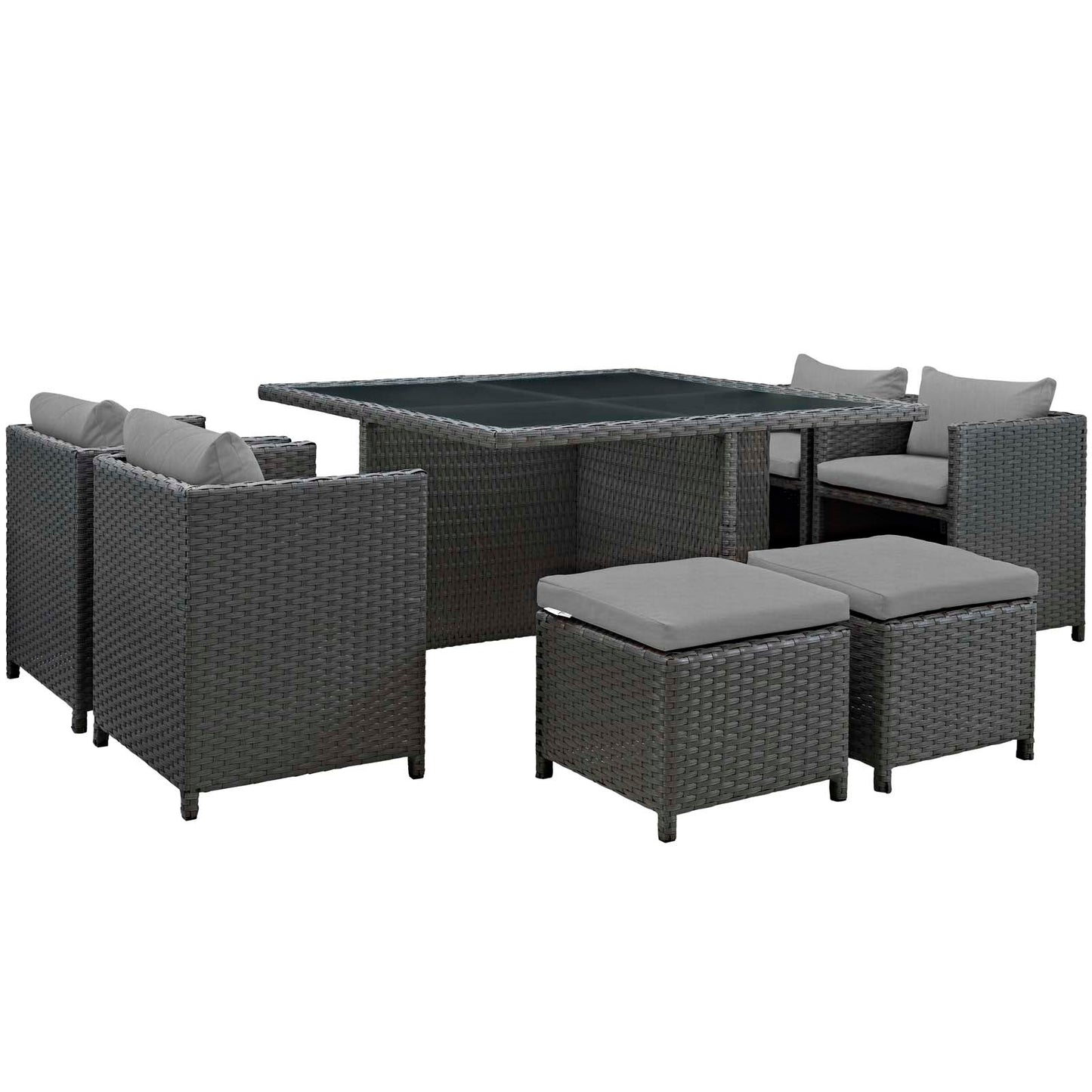 Modway Outlet Sojourn 9 Piece Outdoor Patio Sunbrella? Dining Set by Modway  Outdoor Furniture Furniture Canvas Gray - EEI-1946-CHC-GRY-SET