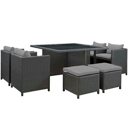 Modway Outlet Sojourn 9 Piece Outdoor Patio Sunbrella? Dining Set by Modway  Outdoor Furniture Furniture Canvas Gray - EEI-1946-CHC-GRY-SET