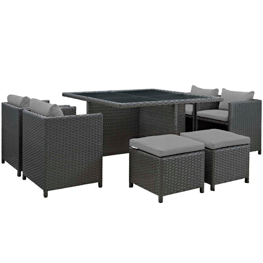 Modway Outlet Sojourn 9 Piece Outdoor Patio Sunbrella? Dining Set by Modway  Outdoor Furniture Furniture Canvas Gray - EEI-1946-CHC-GRY-SET