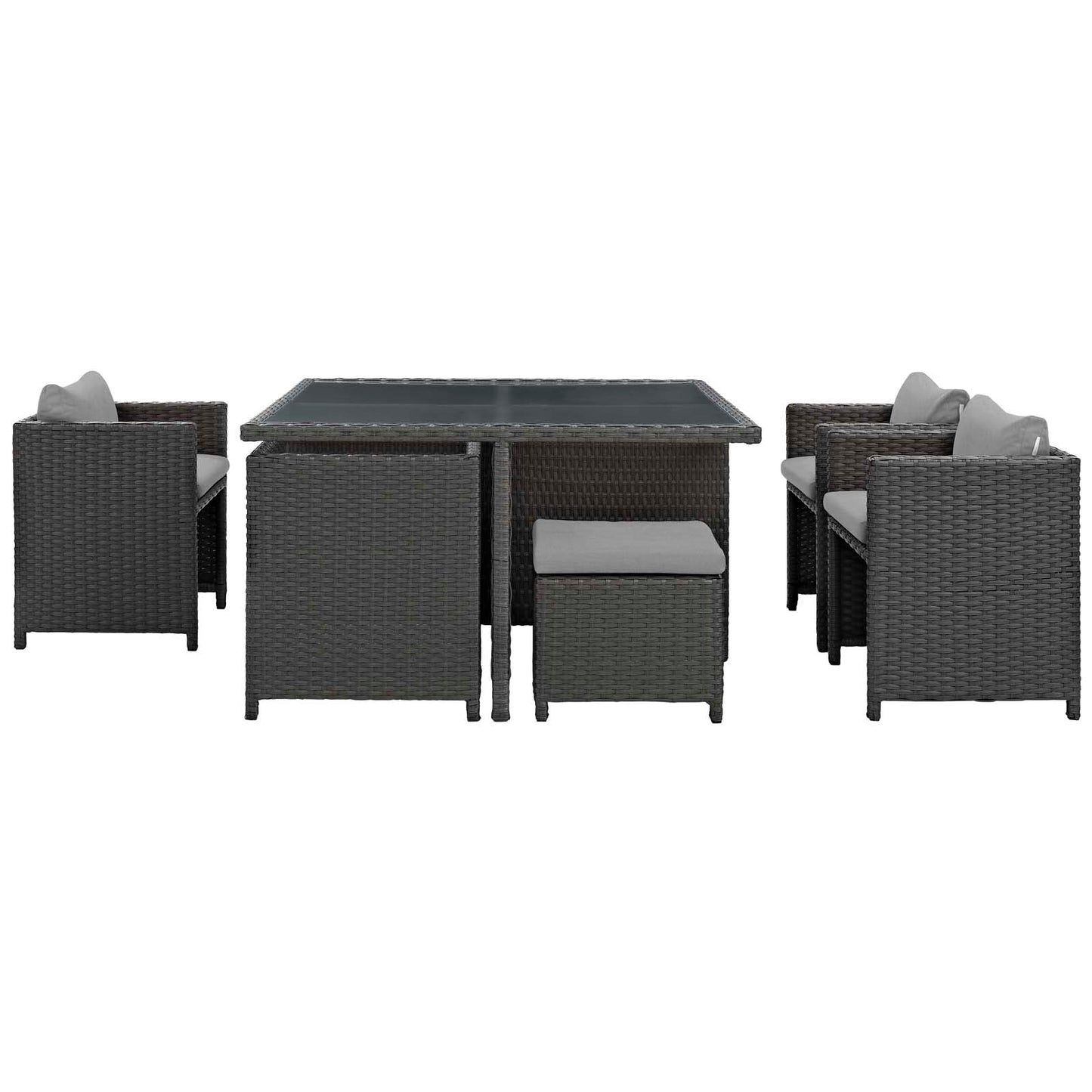 Modway Outlet Sojourn 9 Piece Outdoor Patio Sunbrella? Dining Set by Modway  Outdoor Furniture Furniture Canvas Gray - EEI-1946-CHC-GRY-SET