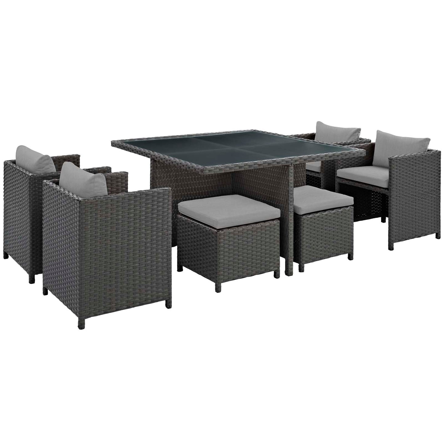 Modway Outlet Sojourn 9 Piece Outdoor Patio Sunbrella? Dining Set by Modway  Outdoor Furniture Furniture Canvas Gray - EEI-1946-CHC-GRY-SET