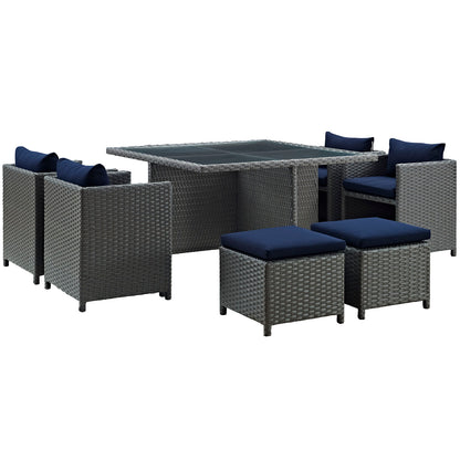 Modway Outlet Sojourn 9 Piece Outdoor Patio Sunbrella? Dining Set by Modway  Outdoor Furniture Furniture Canvas Navy - EEI-1946-CHC-NAV-SET