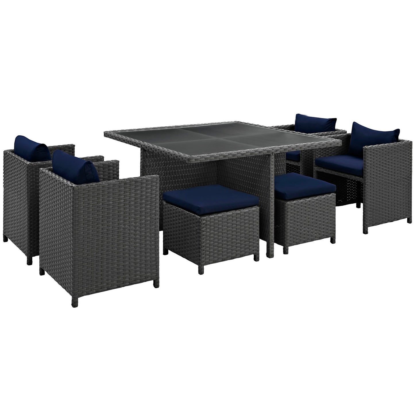 Modway Outlet Sojourn 9 Piece Outdoor Patio Sunbrella? Dining Set by Modway  Outdoor Furniture Furniture Canvas Navy - EEI-1946-CHC-NAV-SET