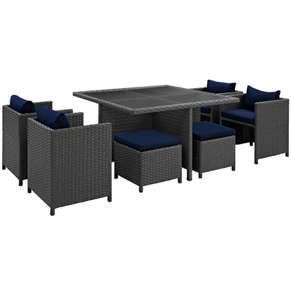 Modway Outlet Sojourn 9 Piece Outdoor Patio Sunbrella? Dining Set by Modway  Outdoor Furniture Furniture Canvas Navy - EEI-1946-CHC-NAV-SET