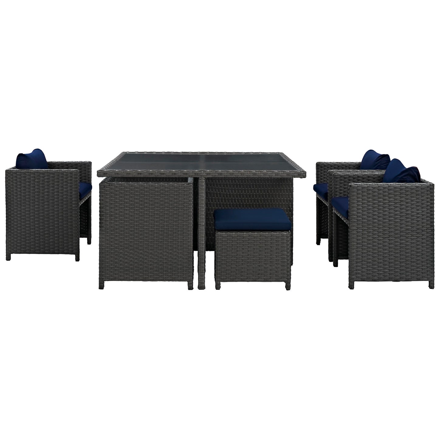 Modway Outlet Sojourn 9 Piece Outdoor Patio Sunbrella? Dining Set by Modway  Outdoor Furniture Furniture Canvas Navy - EEI-1946-CHC-NAV-SET