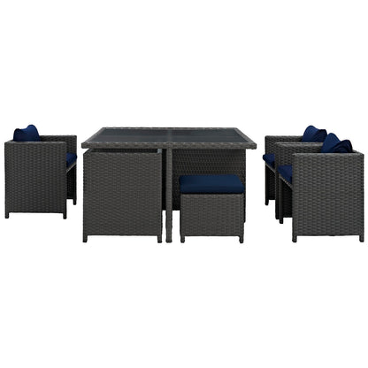 Modway Outlet Sojourn 9 Piece Outdoor Patio Sunbrella? Dining Set by Modway  Outdoor Furniture Furniture Canvas Navy - EEI-1946-CHC-NAV-SET