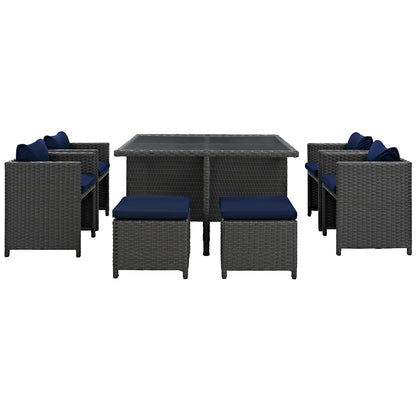 Modway Outlet Sojourn 9 Piece Outdoor Patio Sunbrella? Dining Set by Modway  Outdoor Furniture Furniture Canvas Navy - EEI-1946-CHC-NAV-SET