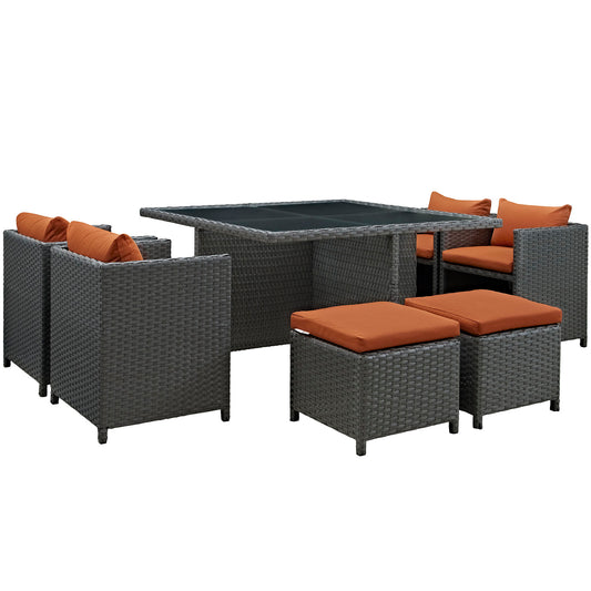 Modway Outlet Sojourn 9 Piece Outdoor Patio Sunbrella? Dining Set by Modway  Outdoor Furniture Furniture Canvas Tuscan - EEI-1946-CHC-TUS-SET
