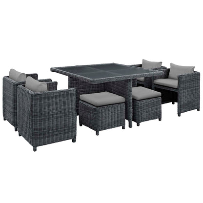 Modway Outlet Summon 9 Piece Outdoor Patio Sunbrella? Dining Set by Modway  Outdoor Furniture Furniture Canvas Gray - EEI-1947-GRY-GRY-SET