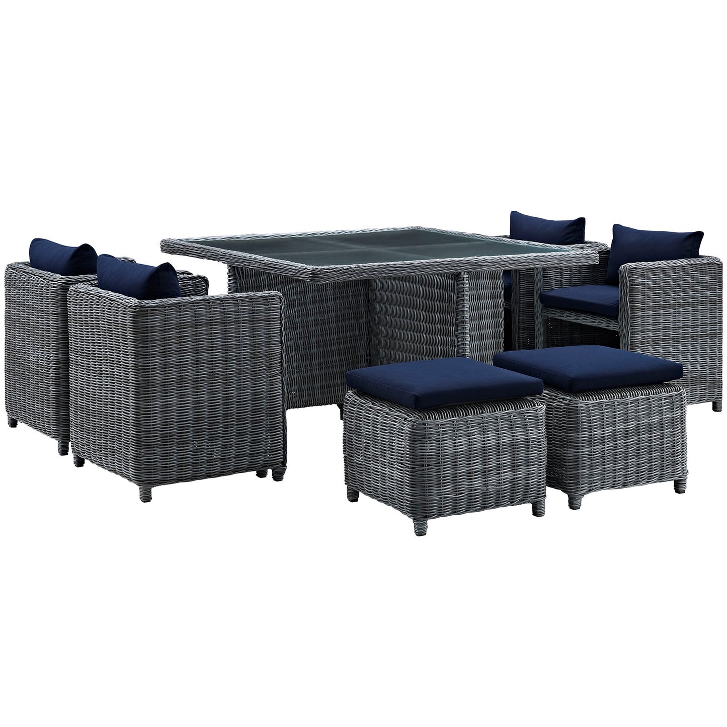 Modway Outlet Summon 9 Piece Outdoor Patio Sunbrella? Dining Set by Modway  Outdoor Furniture Furniture Canvas Navy - EEI-1947-GRY-NAV-SET
