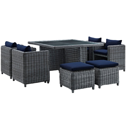 Modway Outlet Summon 9 Piece Outdoor Patio Sunbrella? Dining Set by Modway  Outdoor Furniture Furniture Canvas Navy - EEI-1947-GRY-NAV-SET