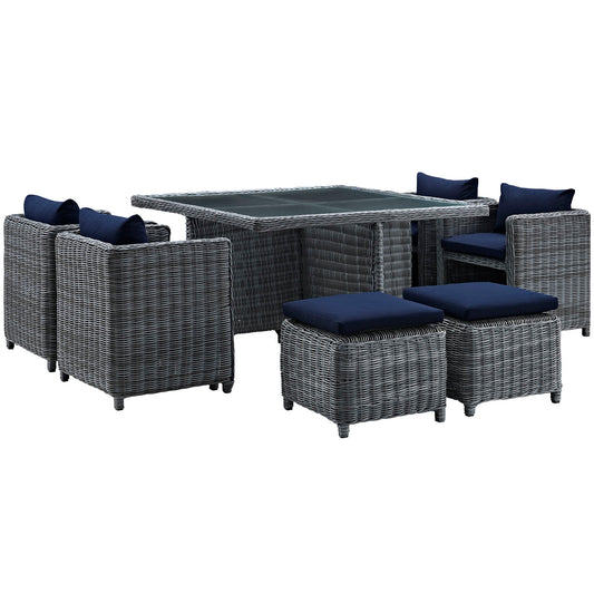 Modway Outlet Summon 9 Piece Outdoor Patio Sunbrella? Dining Set by Modway  Outdoor Furniture Furniture Canvas Navy - EEI-1947-GRY-NAV-SET
