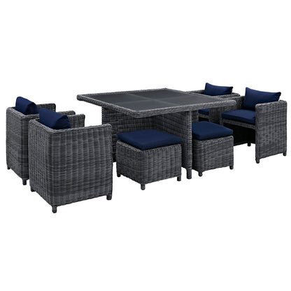 Modway Outlet Summon 9 Piece Outdoor Patio Sunbrella? Dining Set by Modway  Outdoor Furniture Furniture Canvas Navy - EEI-1947-GRY-NAV-SET