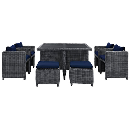 Modway Outlet Summon 9 Piece Outdoor Patio Sunbrella? Dining Set by Modway  Outdoor Furniture Furniture Canvas Navy - EEI-1947-GRY-NAV-SET