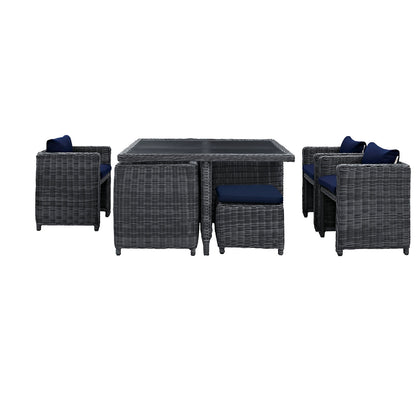 Modway Outlet Summon 9 Piece Outdoor Patio Sunbrella? Dining Set by Modway  Outdoor Furniture Furniture Canvas Navy - EEI-1947-GRY-NAV-SET