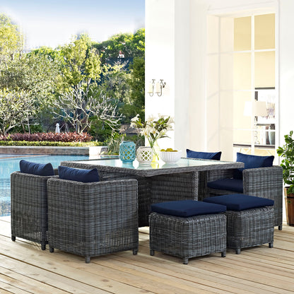 Modway Outlet Summon 9 Piece Outdoor Patio Sunbrella? Dining Set by Modway  Outdoor Furniture Furniture Canvas Navy - EEI-1947-GRY-NAV-SET