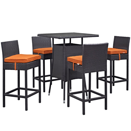 Modway Outlet Convene 5 Piece Outdoor Patio Pub Set by Modway  Outdoor Furniture Furniture Espresso Orange - EEI-1963-EXP-ORA-SET