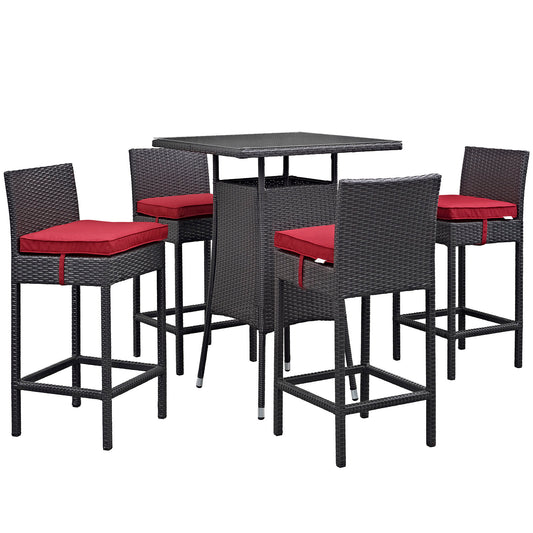 Modway Outlet Convene 5 Piece Outdoor Patio Pub Set by Modway  Outdoor Furniture Furniture Espresso Red - EEI-1963-EXP-RED-SET