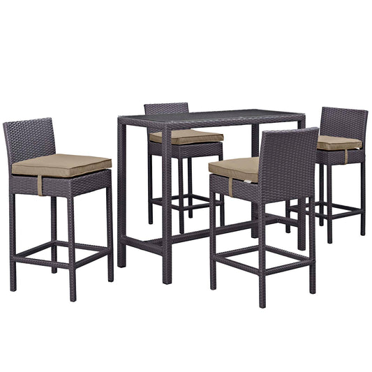 Modway Outlet Convene 5 Piece Outdoor Patio Pub Set by Modway  Outdoor Furniture Furniture Espresso Mocha - EEI-1964-EXP-MOC-SET