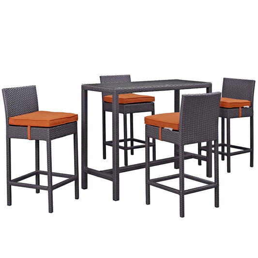 Modway Outlet Convene 5 Piece Outdoor Patio Pub Set by Modway  Outdoor Furniture Furniture Espresso Orange - EEI-1964-EXP-ORA-SET