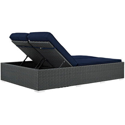 Modway Outlet Sojourn Outdoor Patio Sunbrella? Double Chaise by Modway  Outdoor Furniture Furniture Chocolate Navy - EEI-1983-CHC-NAV