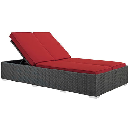 Modway Outlet Sojourn Outdoor Patio Sunbrella? Double Chaise by Modway  Outdoor Furniture Furniture Chocolate Red - EEI-1983-CHC-RED