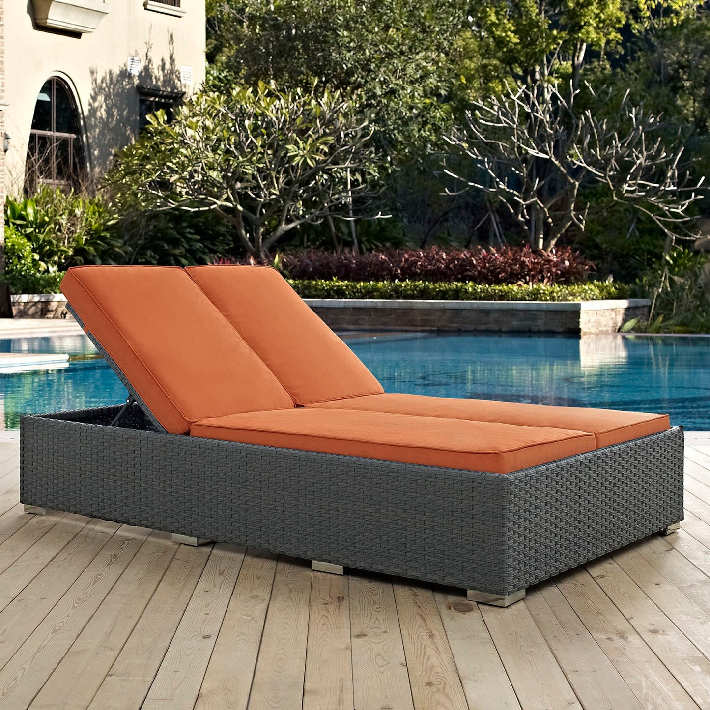 Modway Outlet Sojourn Outdoor Patio Sunbrella? Double Chaise by Modway  Outdoor Furniture Furniture Chocolate Tuscan - EEI-1983-CHC-TUS