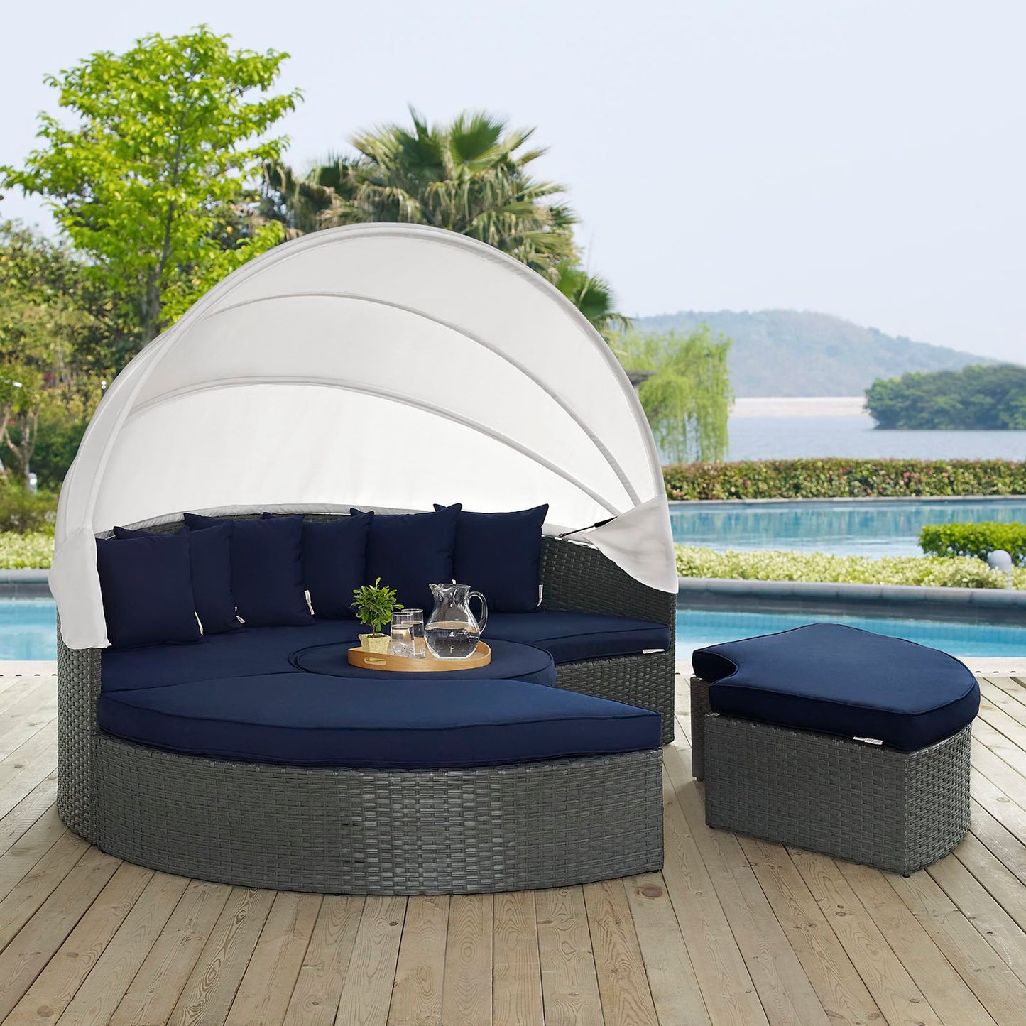 Modway - Sojourn Outdoor Patio Sunbrella? Daybed by Modway  Outdoor Furniture Sofa Sectionals Blue - EEI-1986-CHC-NAV-SET