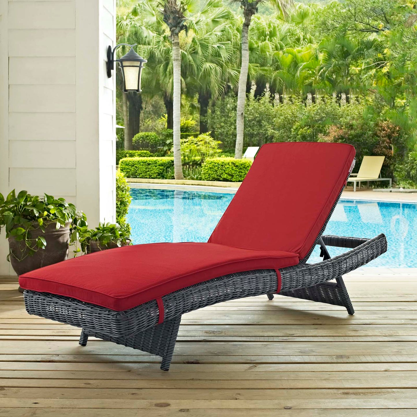 Modway Outlet Summon Outdoor Patio Sunbrella? Chaise by Modway  Outdoor Furniture Furniture Canvas Red - EEI-1996-GRY-RED