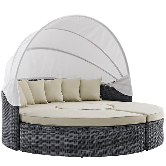 Modway Outlet Summon Canopy Outdoor Patio Sunbrella? Daybed by Modway  Outdoor Furniture Furniture Antique Canvas Beige - EEI-1997-GRY-BEI-SET