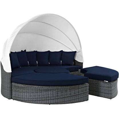 Modway - Summon Canopy Outdoor Patio Sunbrella? Daybed by Modway  Outdoor Furniture Sofa Sectionals Blue - EEI-1997-GRY-NAV-SET