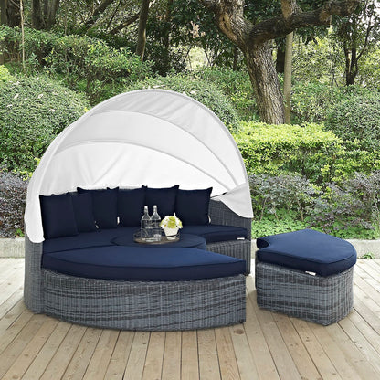 Modway - Summon Canopy Outdoor Patio Sunbrella? Daybed by Modway  Outdoor Furniture Sofa Sectionals Blue - EEI-1997-GRY-NAV-SET