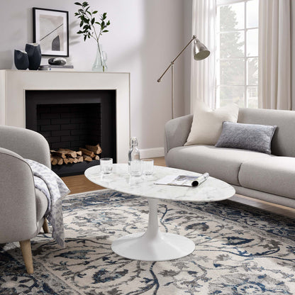Modway - Lippa 48" Oval Faux Marble Coffee Table by Modway  Living Room Tables White - EEI-2022-WHI