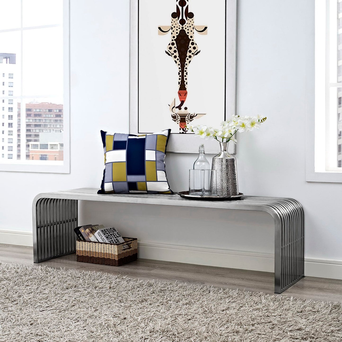 Modway - Pipe 60" Stainless Steel Bench by Modway  Living Room Benches and Stools Silver - EEI-2103-SLV