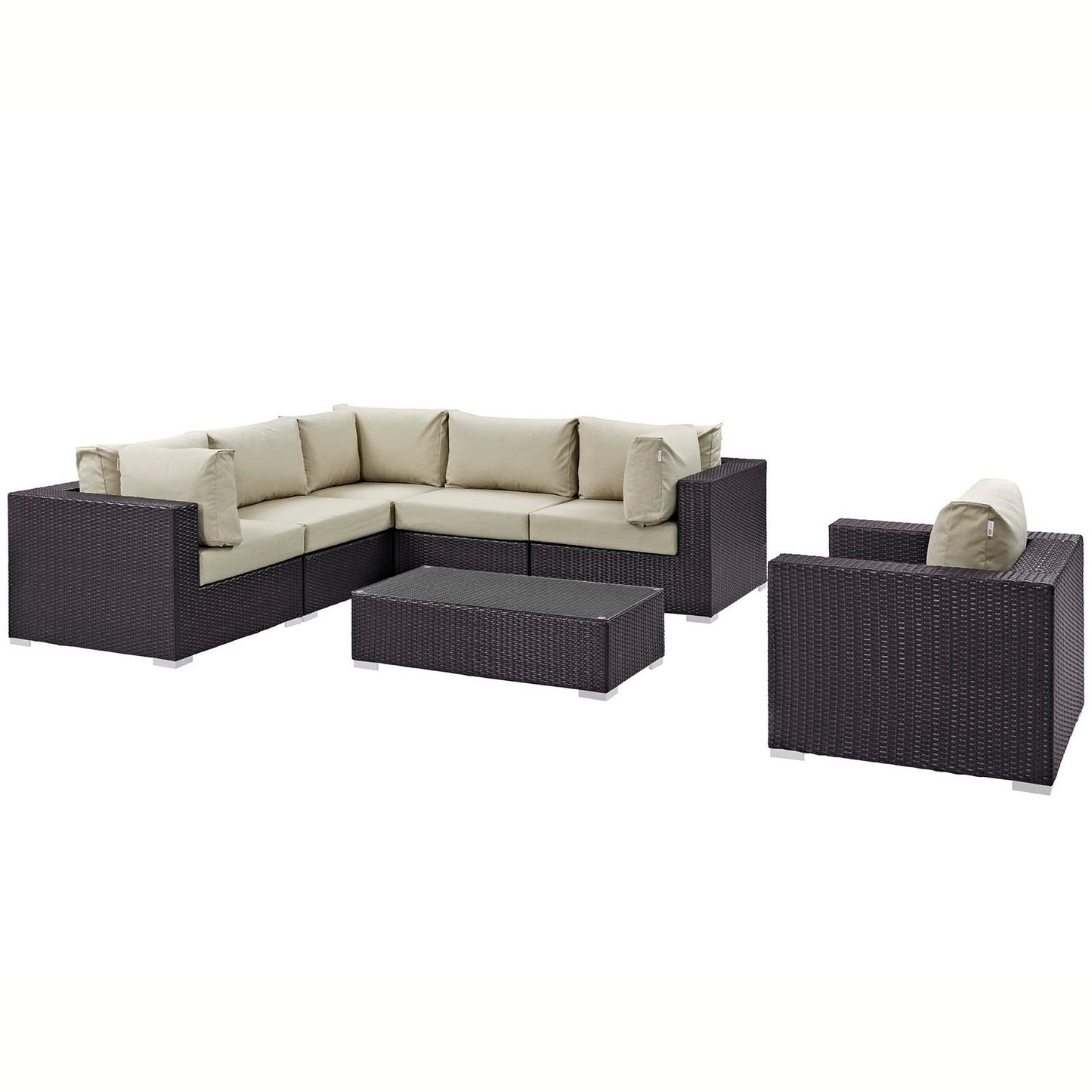 Modway - Convene 7 Piece Outdoor Patio Sectional Set by Modway  Outdoor Furniture Sofa Sectionals Brown - EEI-2157-EXP-BEI-SET