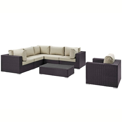 Modway - Convene 7 Piece Outdoor Patio Sectional Set by Modway  Outdoor Furniture Sofa Sectionals Brown - EEI-2157-EXP-BEI-SET