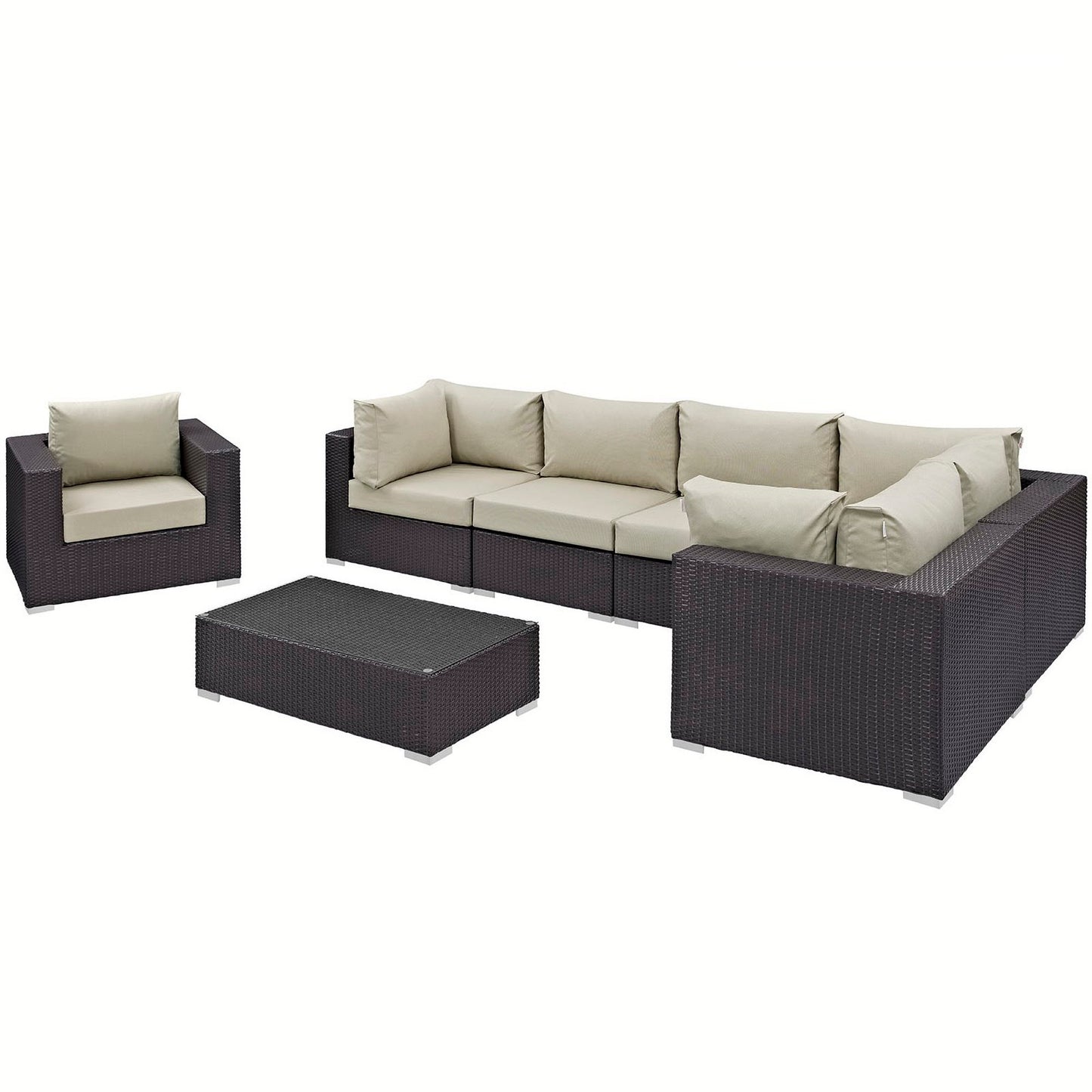 Modway - Convene 7 Piece Outdoor Patio Sectional Set by Modway  Outdoor Furniture Sofa Sectionals Brown - EEI-2157-EXP-BEI-SET