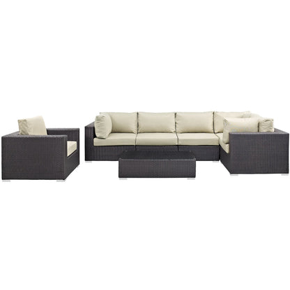 Modway - Convene 7 Piece Outdoor Patio Sectional Set by Modway  Outdoor Furniture Sofa Sectionals Brown - EEI-2157-EXP-BEI-SET