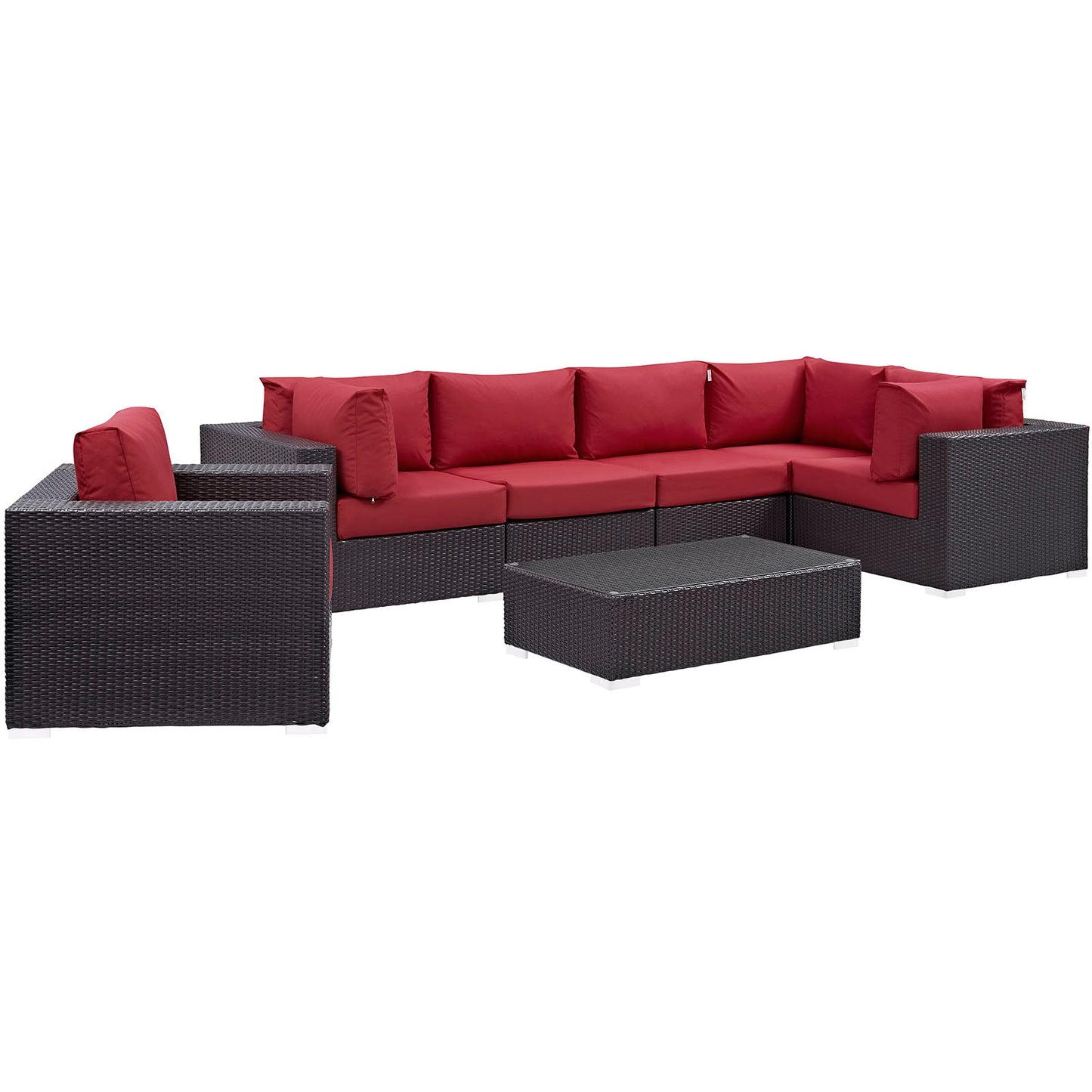 Modway Outlet Convene 7 Piece Outdoor Patio Sectional Set by Modway  Outdoor Furniture Furniture Espresso Red - EEI-2157-EXP-RED-SET