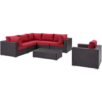 Modway Outlet Convene 7 Piece Outdoor Patio Sectional Set by Modway  Outdoor Furniture Furniture Espresso Red - EEI-2157-EXP-RED-SET