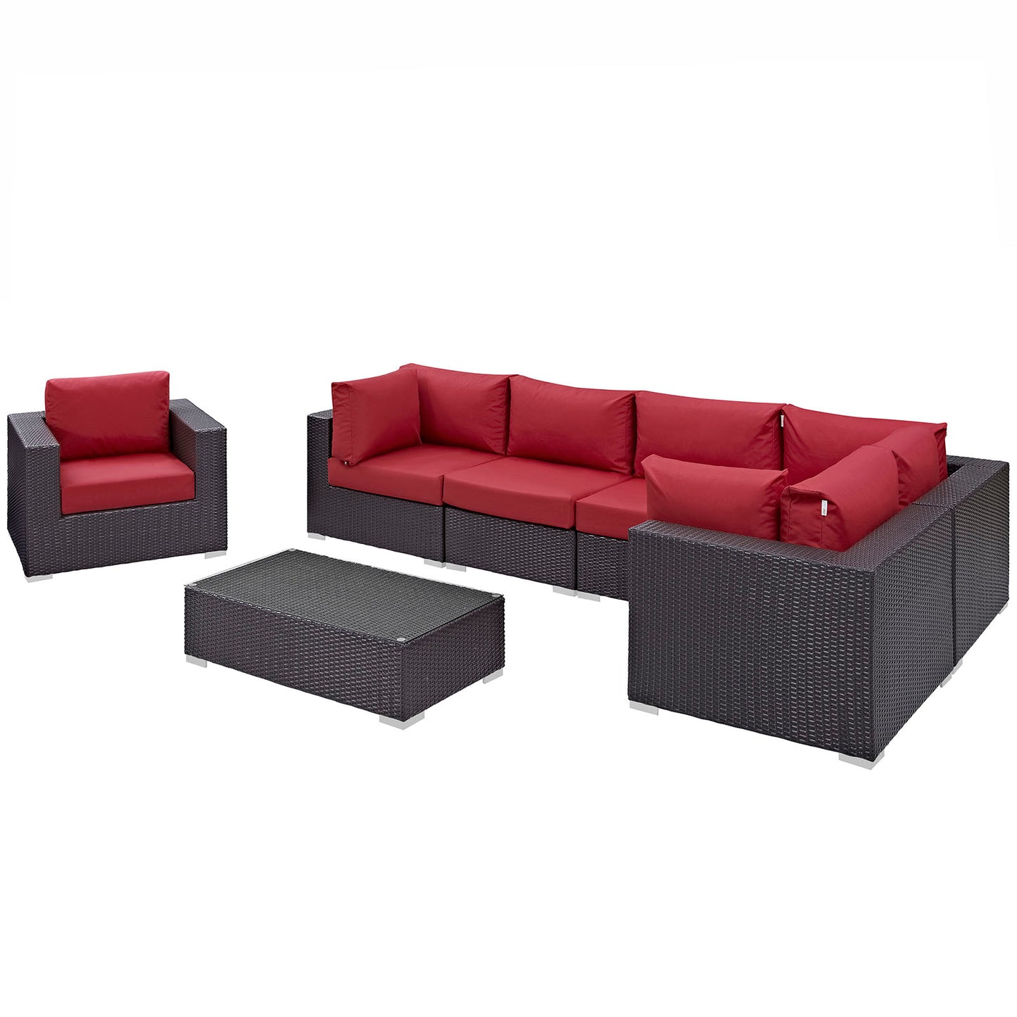 Modway Outlet Convene 7 Piece Outdoor Patio Sectional Set by Modway  Outdoor Furniture Furniture Espresso Red - EEI-2157-EXP-RED-SET