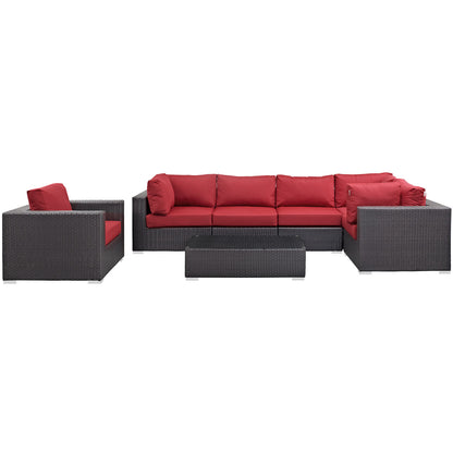 Modway Outlet Convene 7 Piece Outdoor Patio Sectional Set by Modway  Outdoor Furniture Furniture Espresso Red - EEI-2157-EXP-RED-SET