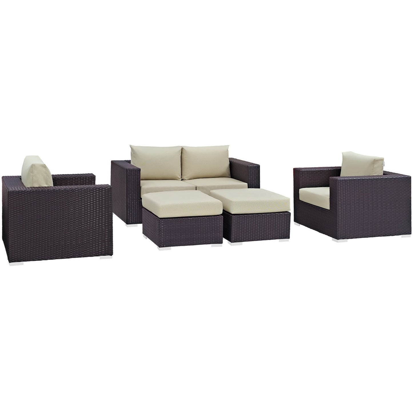Modway - Convene 5 Piece Outdoor Patio Sofa Set by Modway  Outdoor Furniture Sofa Sectionals Brown - EEI-2158-EXP-BEI-SET