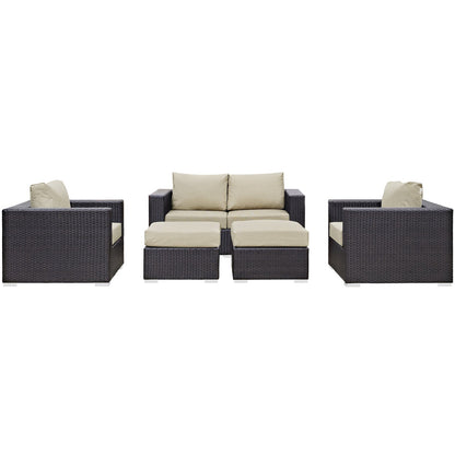 Modway - Convene 5 Piece Outdoor Patio Sofa Set by Modway  Outdoor Furniture Sofa Sectionals Brown - EEI-2158-EXP-BEI-SET