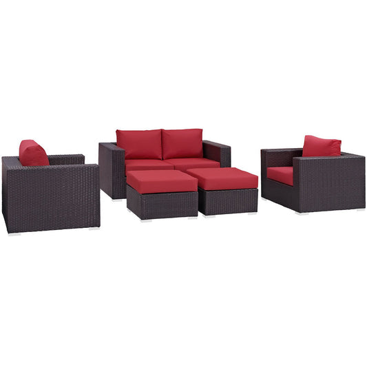 Modway Outlet Convene 5 Piece Outdoor Patio Sofa Set by Modway  Outdoor Furniture Furniture Espresso Red - EEI-2158-EXP-RED-SET